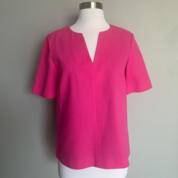 Tibi Willa Crepe Easy Neon Pink Casual Workwear V-neck Cocktail Top Blouse Shirt - Picture 10 of 13